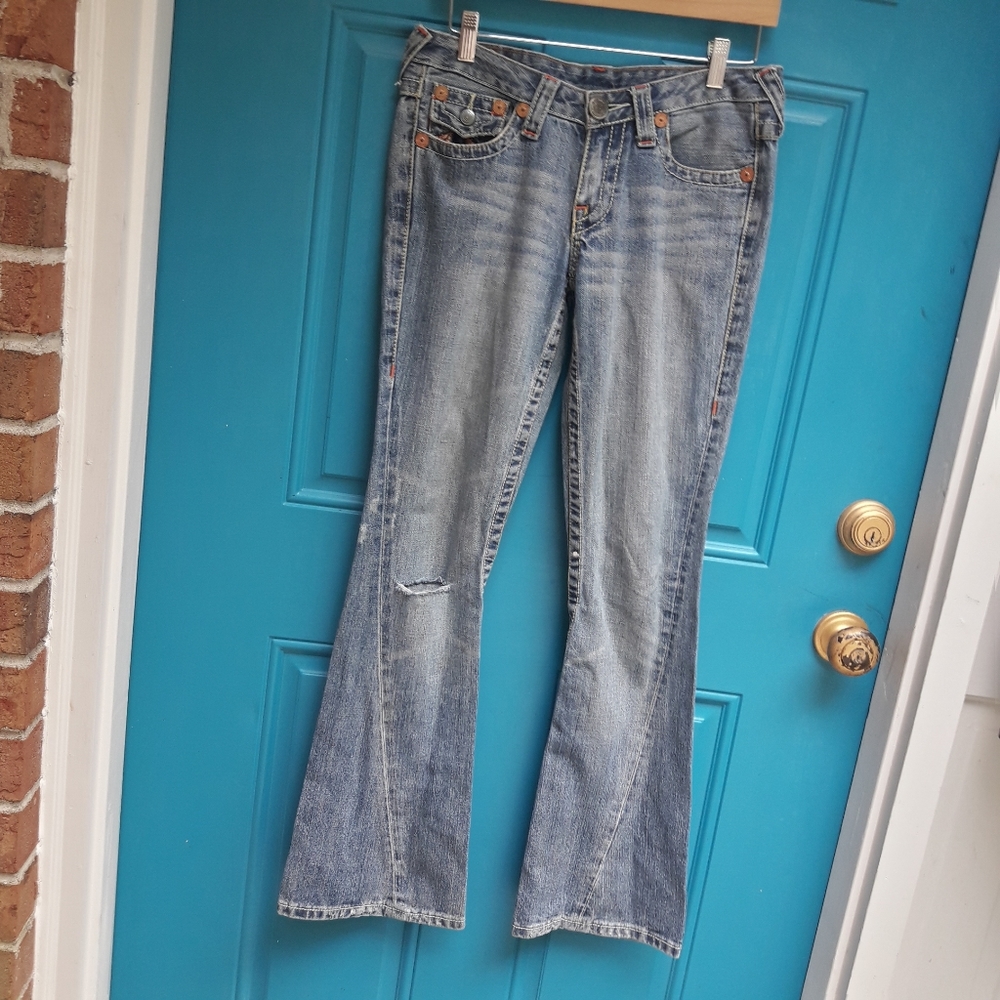 Vintage True Religion Jeans Rainbow Embroidered Bell Bottom All Cotton Flared 28 - Picture 9 of 16